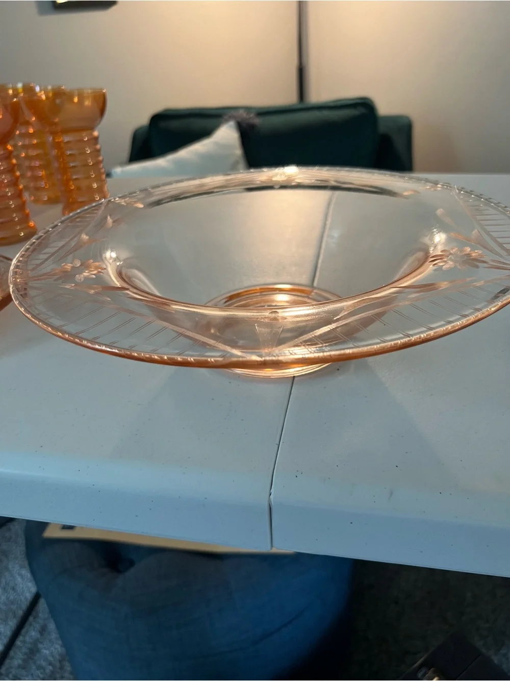 Vintage Pink Depression Glass Serving Bowl - Elegant Pink Glass Centerpiece